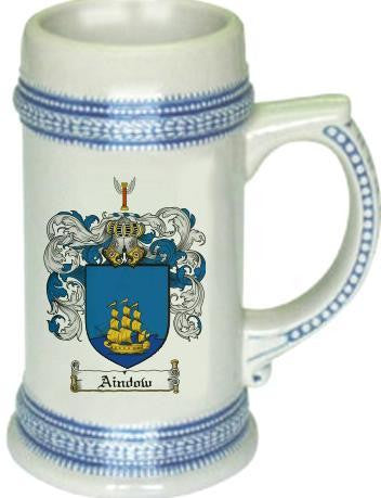 Aindow family crest stein coat of arms tankard mug