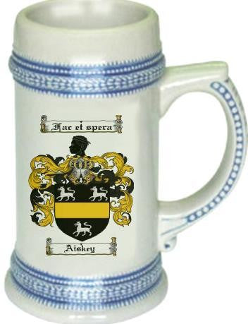 Aiskey family crest stein coat of arms tankard mug