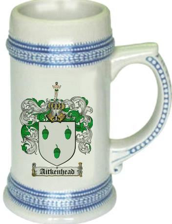 Aitkenhead family crest stein coat of arms tankard mug