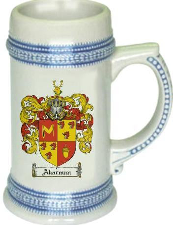 Akarman family crest stein coat of arms tankard mug