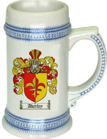 Akerley family crest stein coat of arms tankard mug