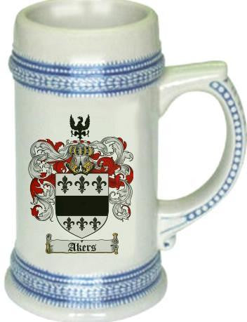 Akers family crest stein coat of arms tankard mug