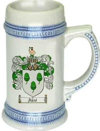 Akid family crest stein coat of arms tankard mug