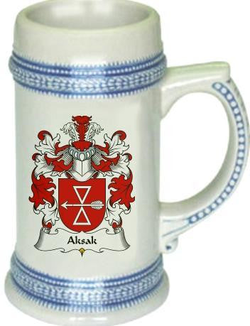 Aksak family crest stein coat of arms tankard mug
