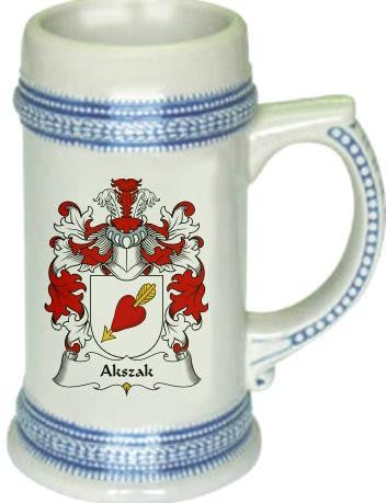 Akszak family crest stein coat of arms tankard mug