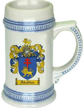 Akullian family crest stein coat of arms tankard mug