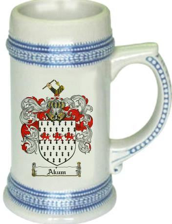 Akum family crest stein coat of arms tankard mug