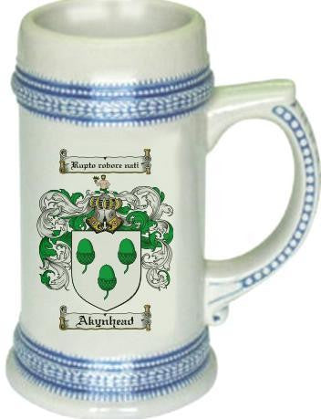 Akynhead family crest stein coat of arms tankard mug