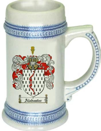Alabaster family crest stein coat of arms tankard mug