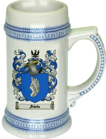 Alaia family crest stein coat of arms tankard mug