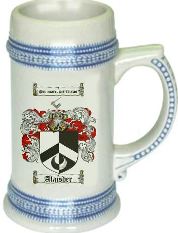 Alaisder family crest stein coat of arms tankard mug