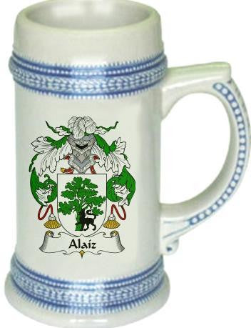 Alaiz family crest stein coat of arms tankard mug