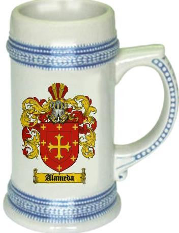 Alameda family crest stein coat of arms tankard mug