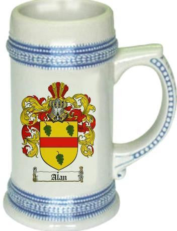 Alan family crest stein coat of arms tankard mug