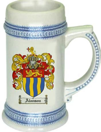 Alanson family crest stein coat of arms tankard mug