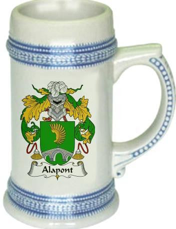 Alapont family crest stein coat of arms tankard mug