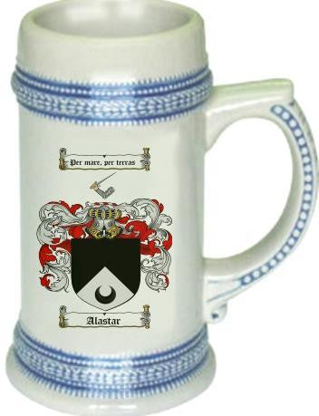 Alastar family crest stein coat of arms tankard mug