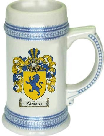 Albanee family crest stein coat of arms tankard mug
