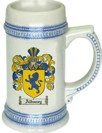 Albaney family crest stein coat of arms tankard mug