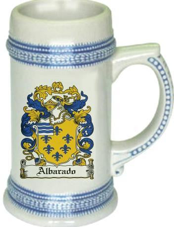 Albarado family crest stein coat of arms tankard mug