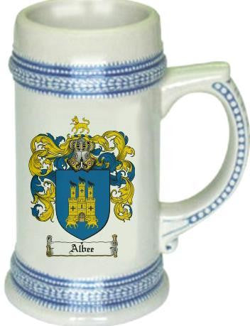 Albee family crest stein coat of arms tankard mug