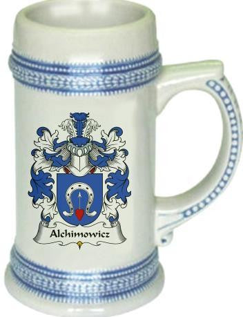 Alchimowicz family crest stein coat of arms tankard mug