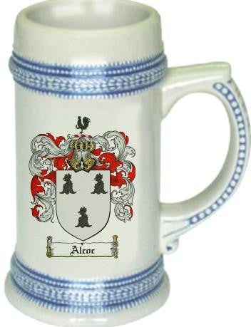Alcoc family crest stein coat of arms tankard mug