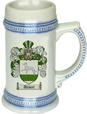 Alcocer family crest stein coat of arms tankard mug