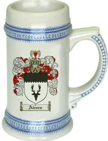 Alcorn family crest stein coat of arms tankard mug