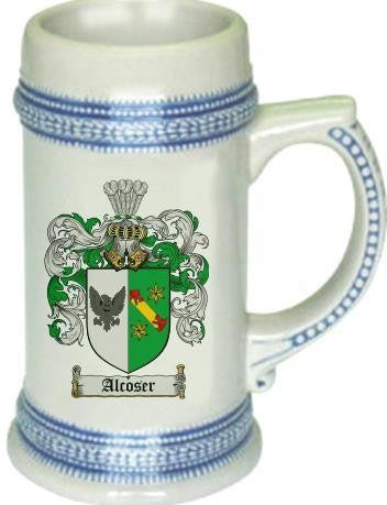 Alcoser family crest stein coat of arms tankard mug
