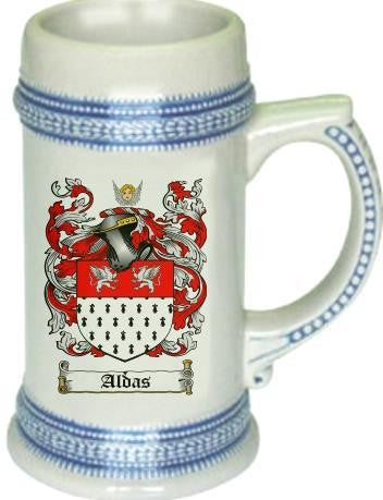 Aldas family crest stein coat of arms tankard mug