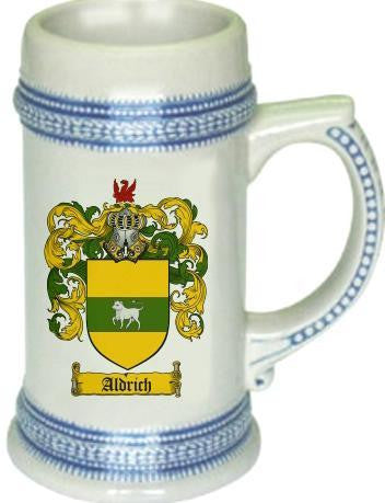 Aldrich family crest stein coat of arms tankard mug
