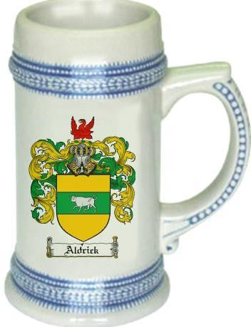 Aldrick family crest stein coat of arms tankard mug