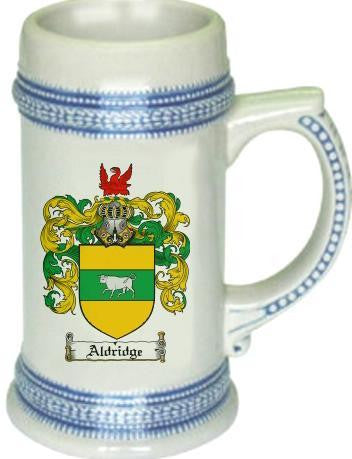 Aldridge family crest stein coat of arms tankard mug