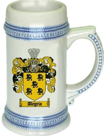 Alegria family crest stein coat of arms tankard mug