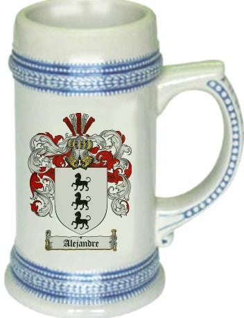 Alejandre family crest stein coat of arms tankard mug