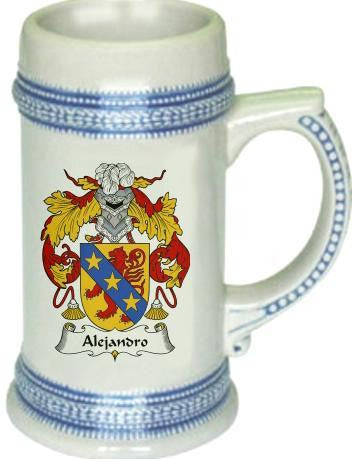 Alejandro family crest stein coat of arms tankard mug