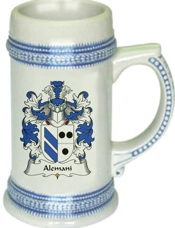 Alemani family crest stein coat of arms tankard mug