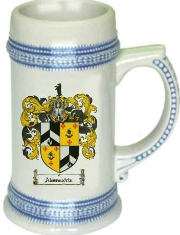 Alessandrin family crest stein coat of arms tankard mug