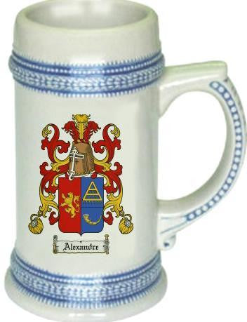 Alexandre family crest stein coat of arms tankard mug