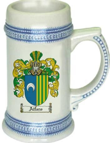 Alfaro family crest stein coat of arms tankard mug