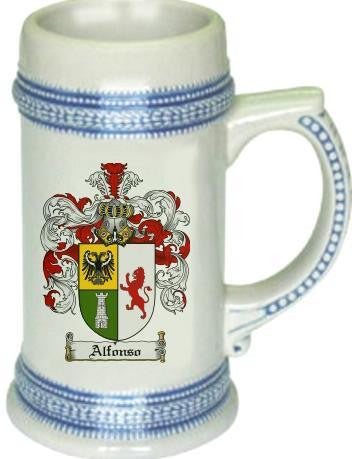 Alfonso family crest stein coat of arms tankard mug