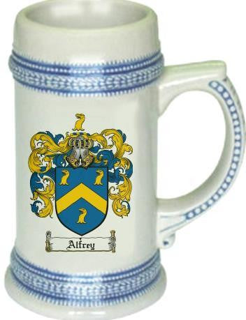 Alfrey family crest stein coat of arms tankard mug