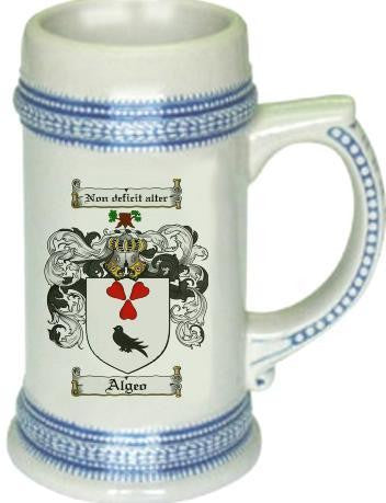 Algeo family crest stein coat of arms tankard mug