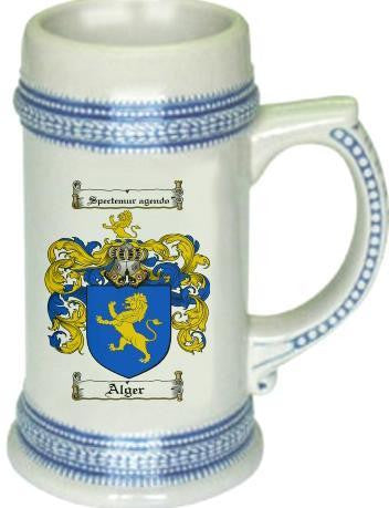 Alger family crest stein coat of arms tankard mug