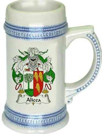 Alicea family crest stein coat of arms tankard mug