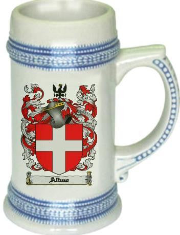 Alimo family crest stein coat of arms tankard mug