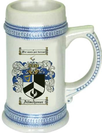 Alischoner family crest stein coat of arms tankard mug