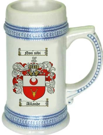 Allande family crest stein coat of arms tankard mug