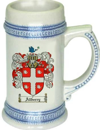 Allberry family crest stein coat of arms tankard mug
